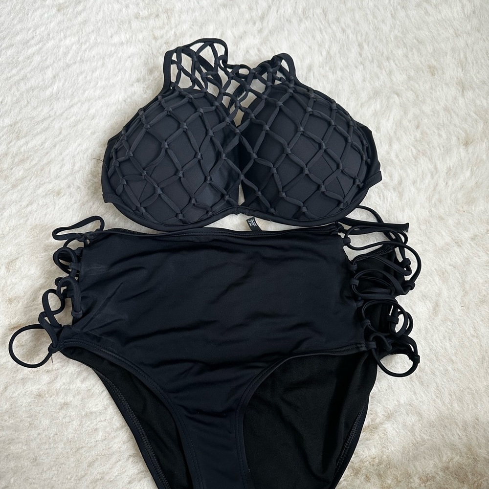 Black Bikini with Criss-Cross and Ring Accents